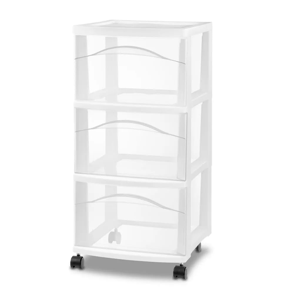 White 3 Tier Portable Plastic Storage Drawer with Wheels E8546