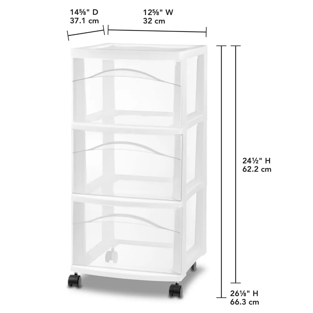 White 3 Tier Portable Plastic Storage Drawer with Wheels E8546