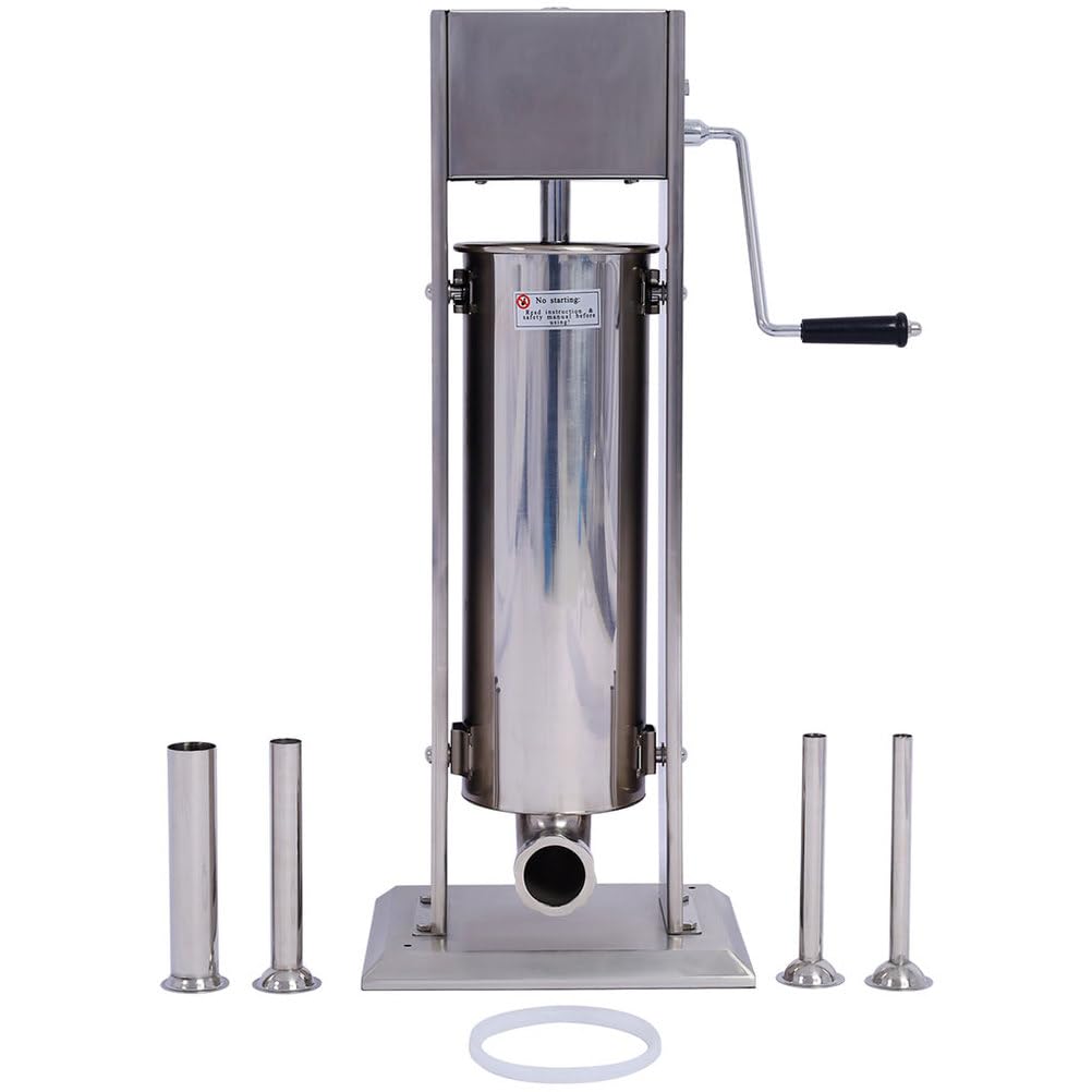 7L Stainless Steel Vertical Sausage Stuffer with 4 Stuffing Tubes H63895