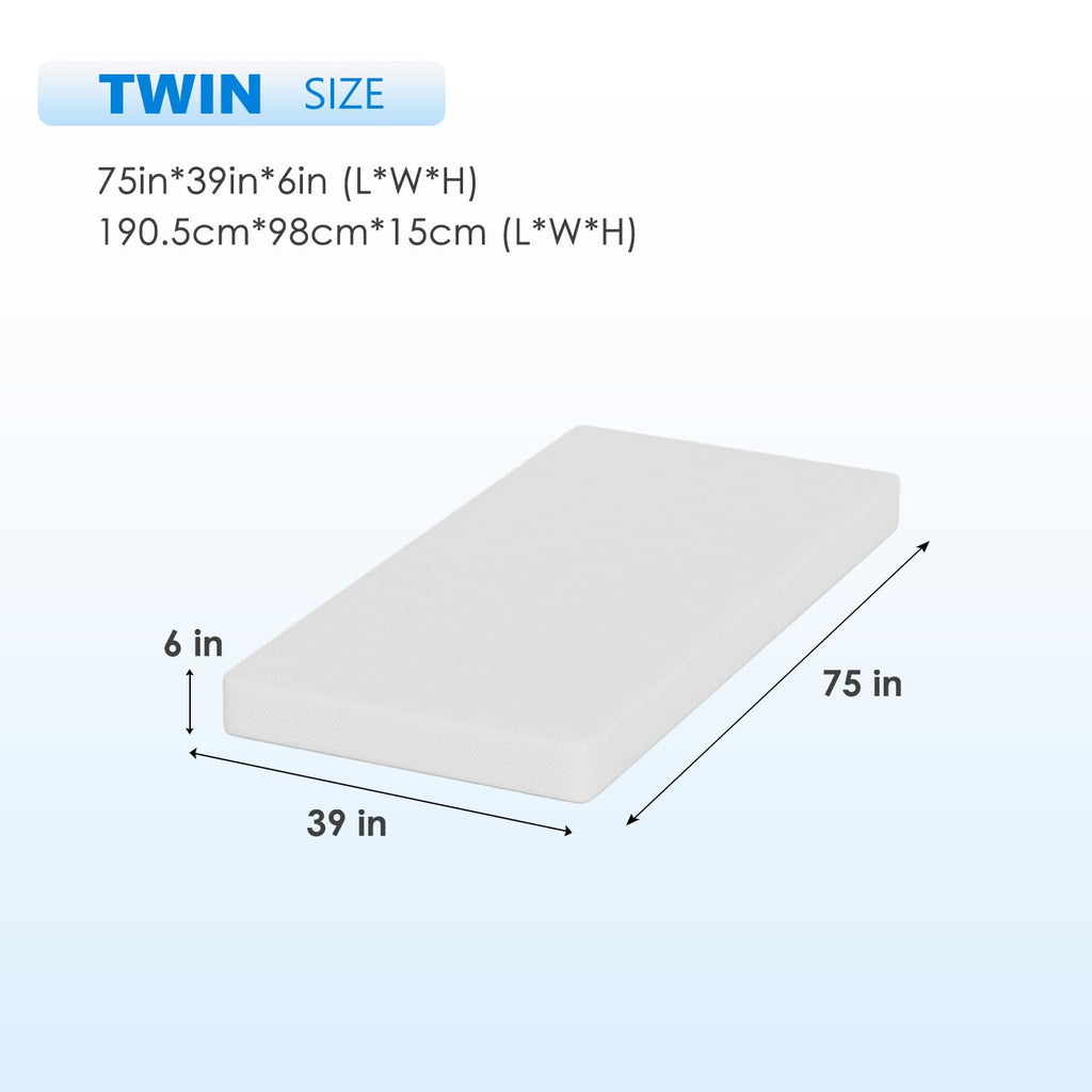 6 Inch Green Tea Cooling Gel Memory Foam Twin Mattress J4886