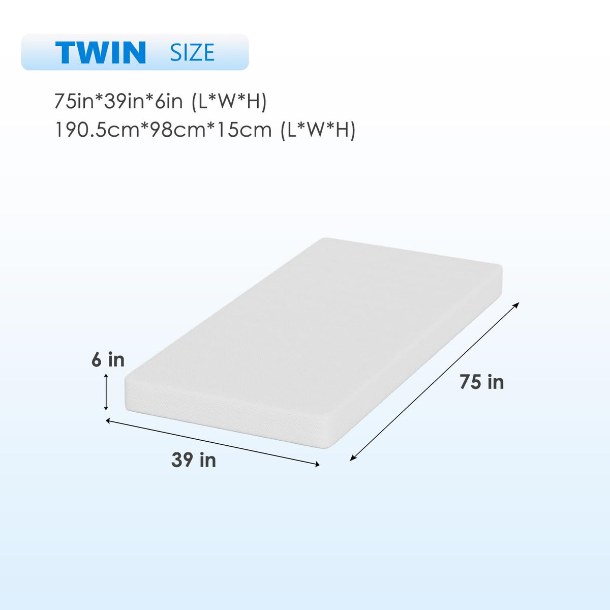6 Inch Green Tea Cooling Gel Memory Foam Twin Mattress J4886