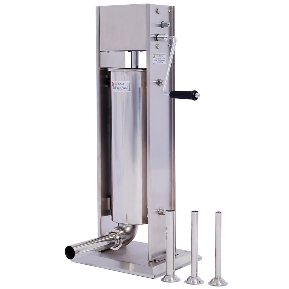 7L Stainless Steel Vertical Sausage Stuffer with 4 Stuffing Tubes H63895