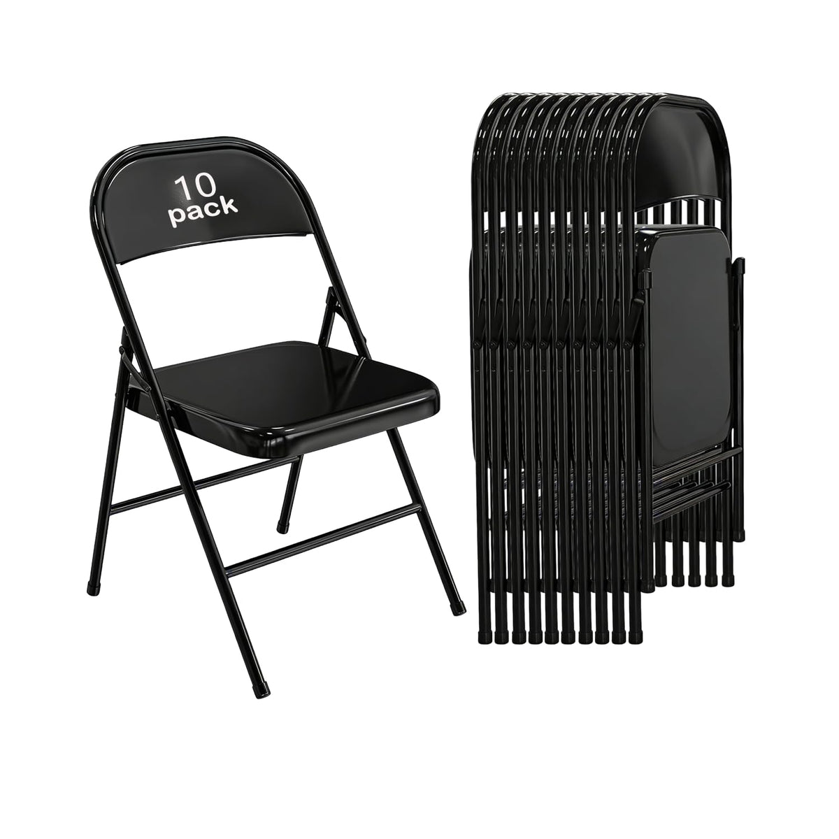 Black Heavy Duty Metal Folding Chairs 10 Pack I57813