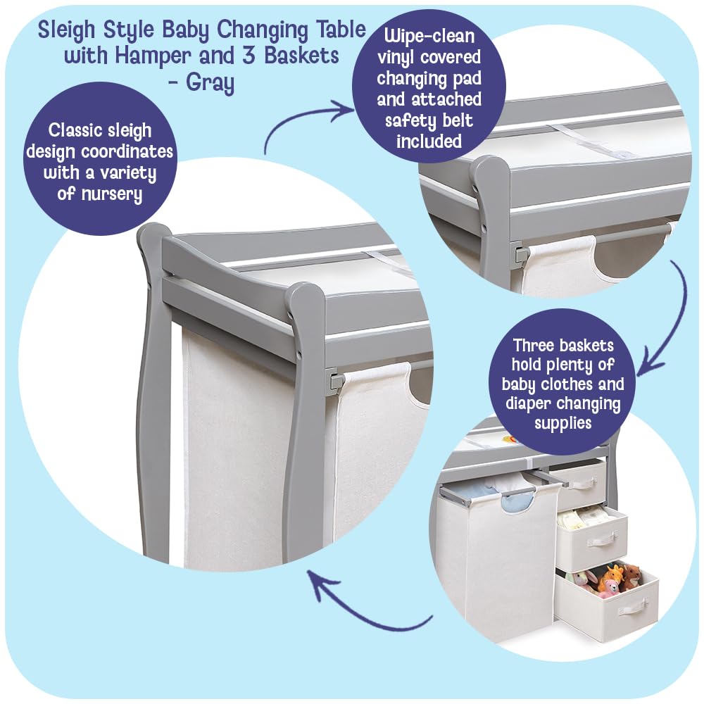 Gray Baby Changing Table with 3 Storage Baskets Z625