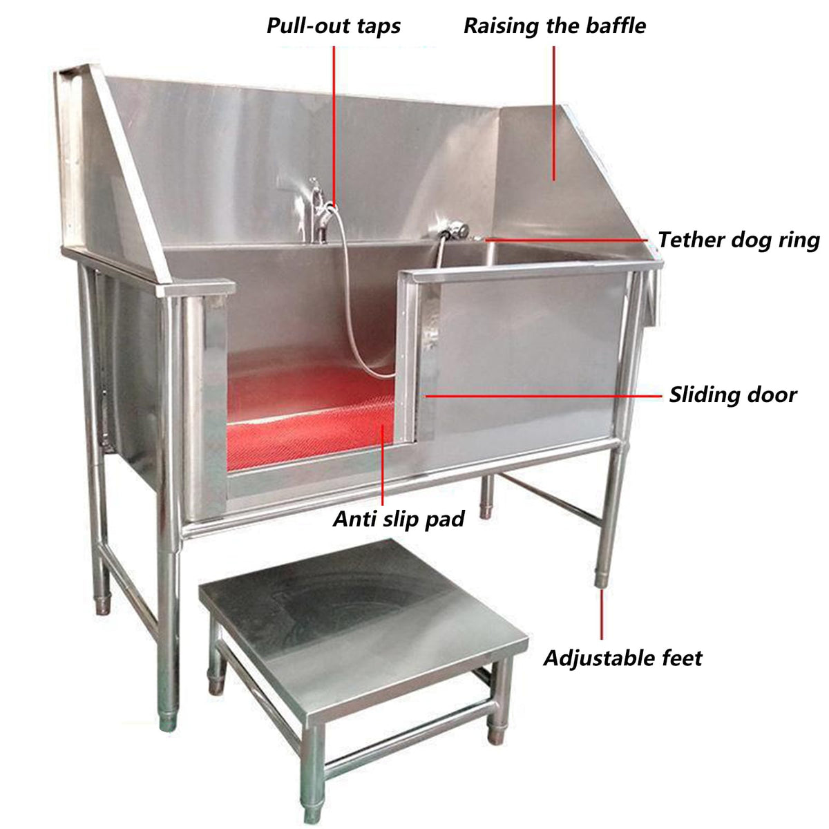 47 Inch Stainless Steel Dog Grooming Tub with Walk-in Stairs E7201