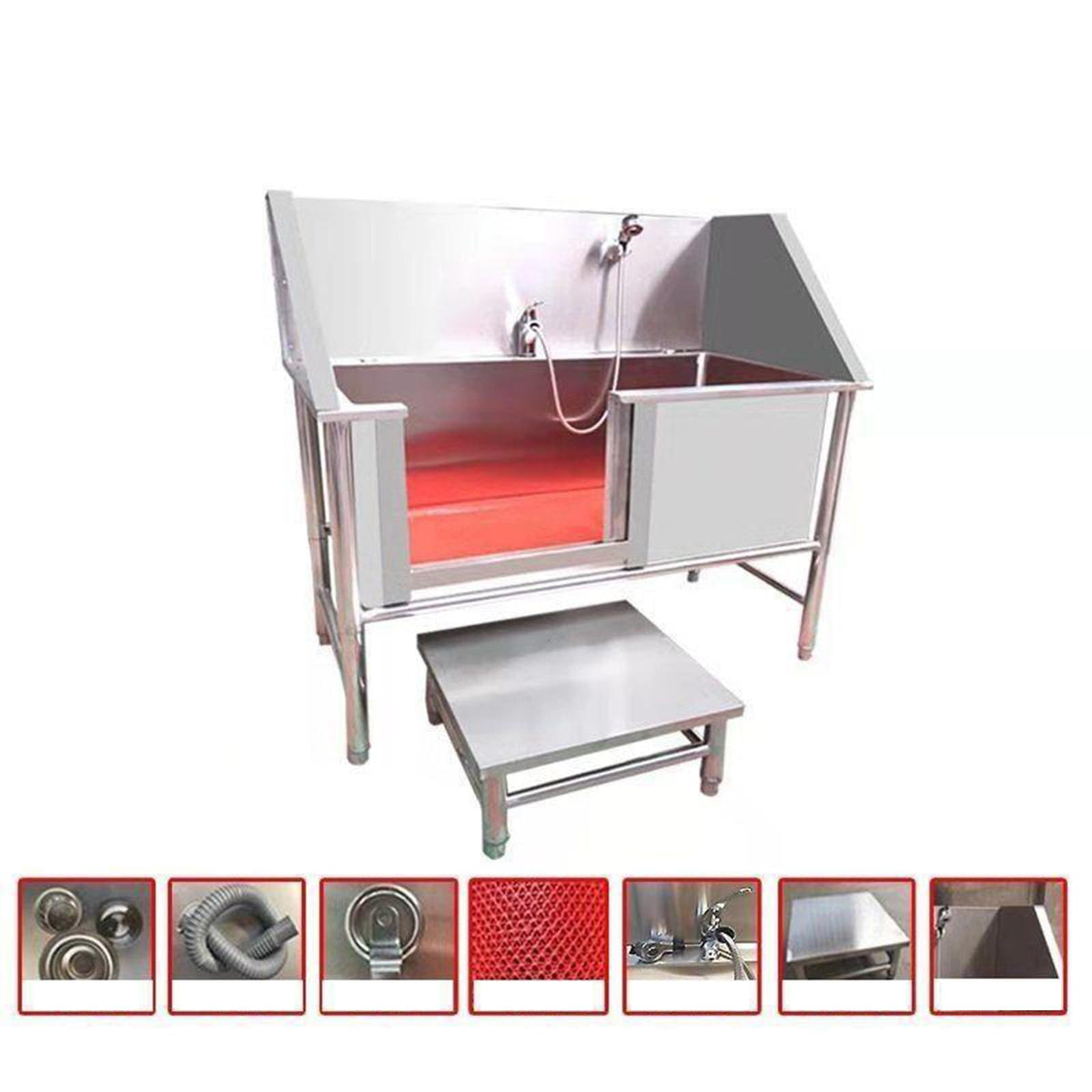 47 Inch Stainless Steel Dog Grooming Tub with Walk-in Stairs E7201