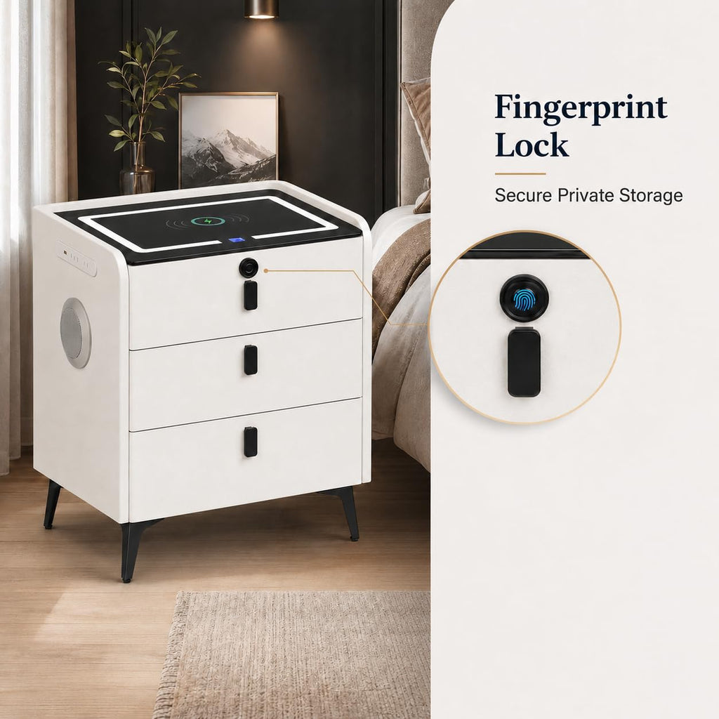 Wireless Charging Nightstand with Fingerprint Lock E141