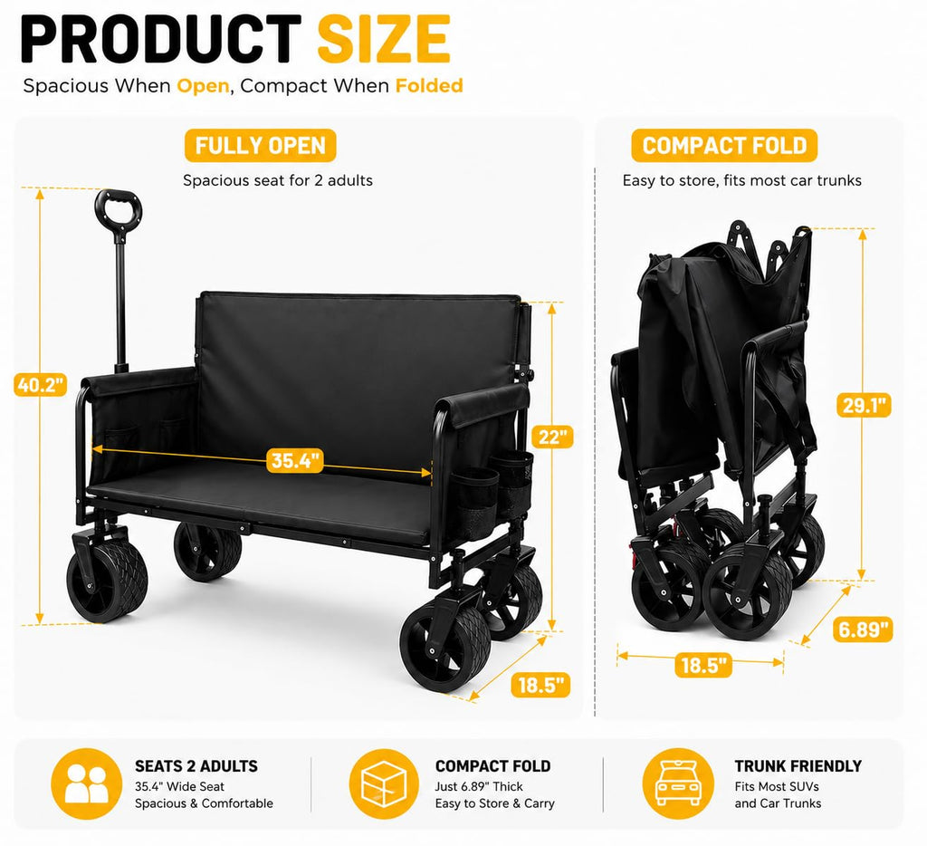Collapsible Wagon Cart with Wheels 240L Capacity E653338