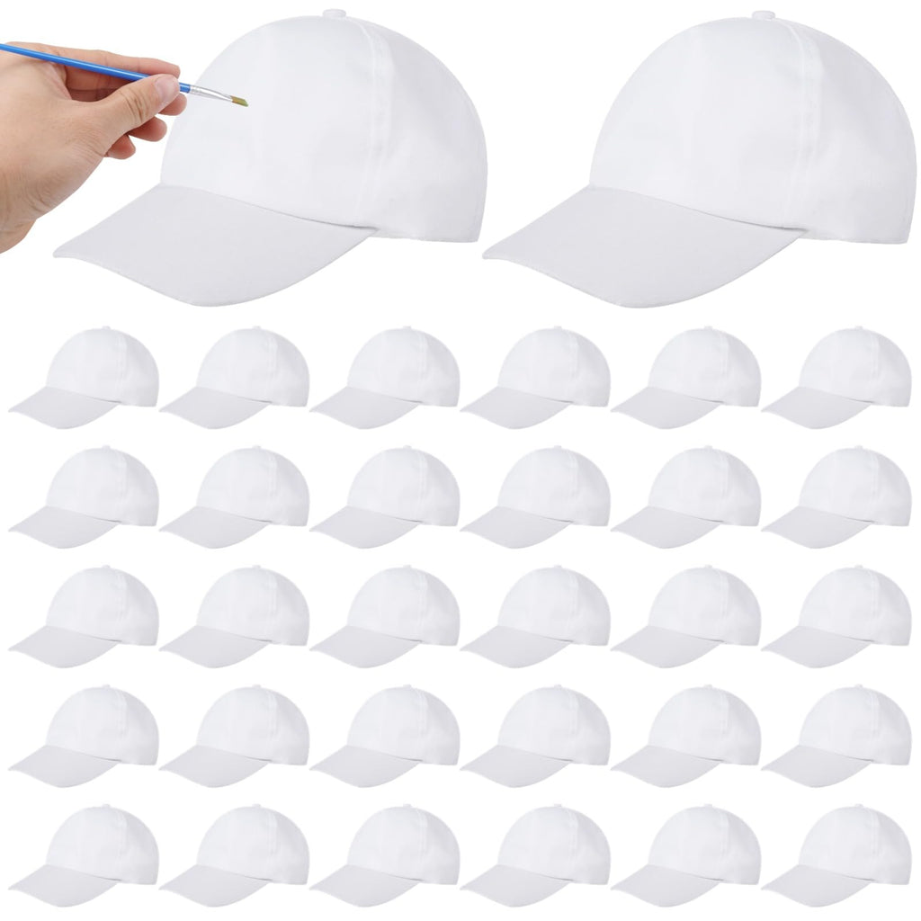 30 Pcs White Adjustable Polyester Baseball Caps T87887