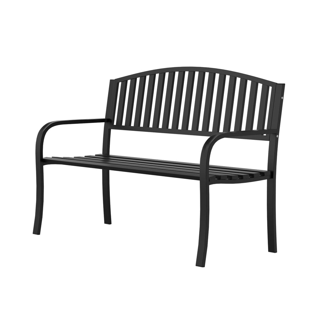 Black Wrought Iron Garden Bench with Armrests I2287
