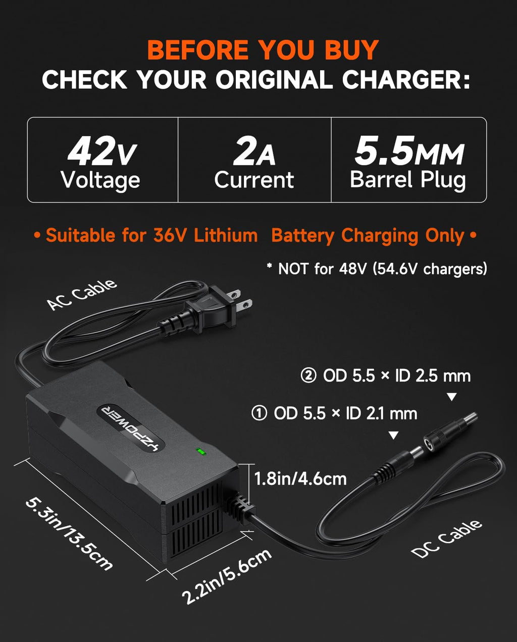 42V 2A Electric Scooter Charger F74952