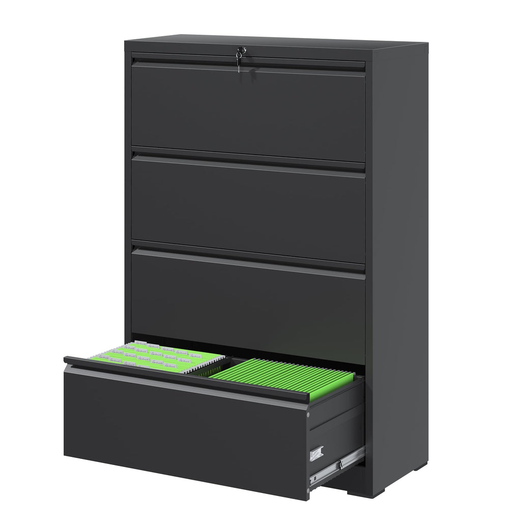 Black 4 Drawer Metal Lateral File Cabinet with Lock C990