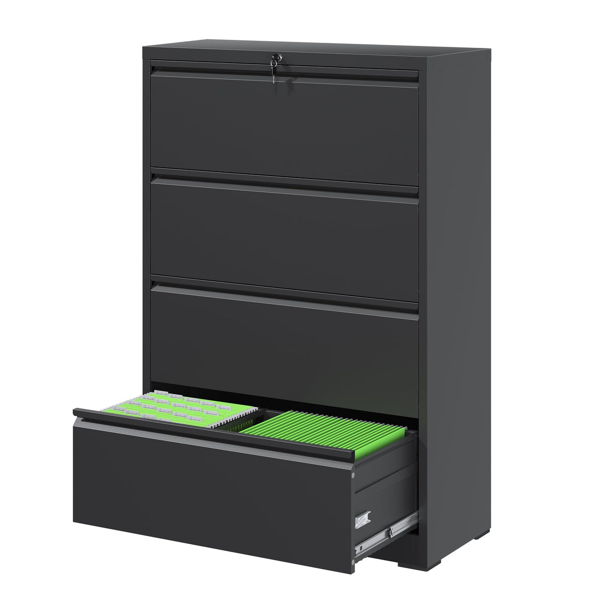 Black 4 Drawer Metal Lateral File Cabinet with Lock C990