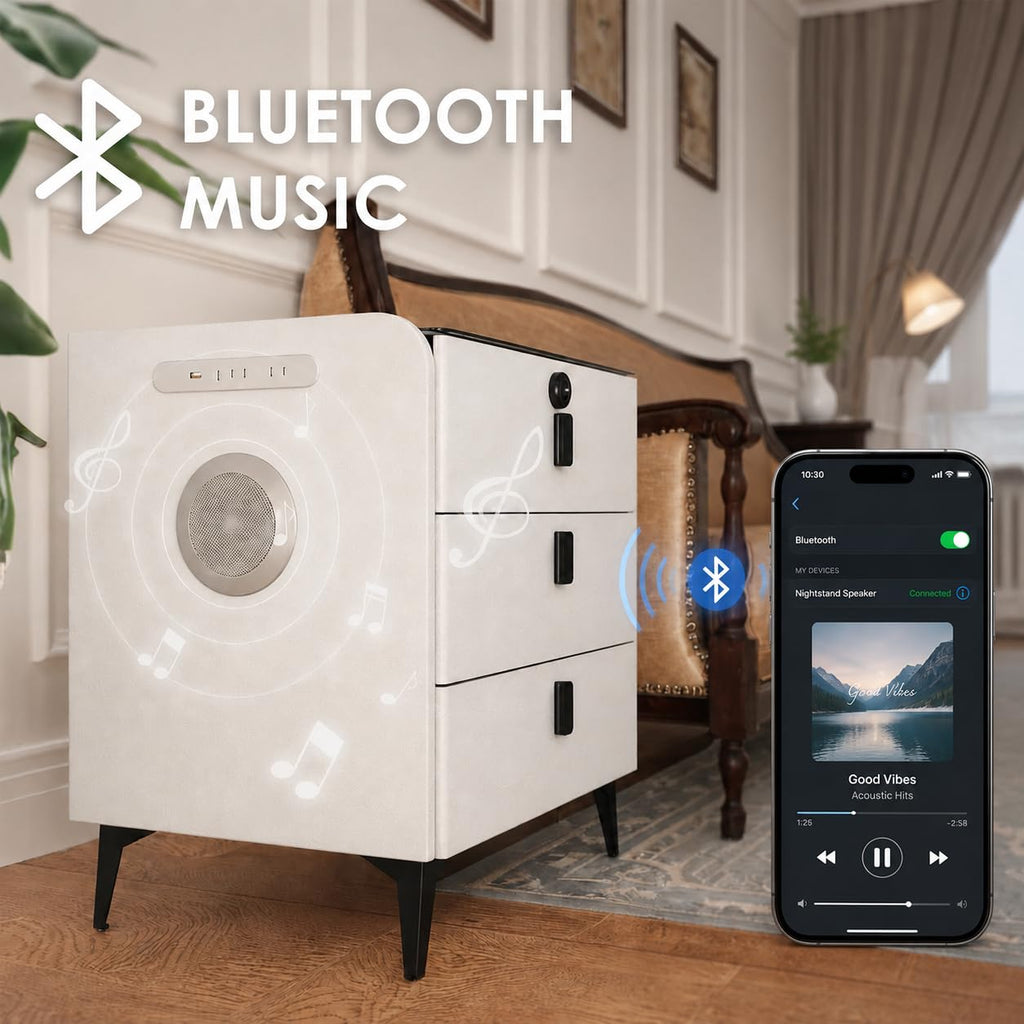 Wireless Charging Nightstand with Fingerprint Lock E141