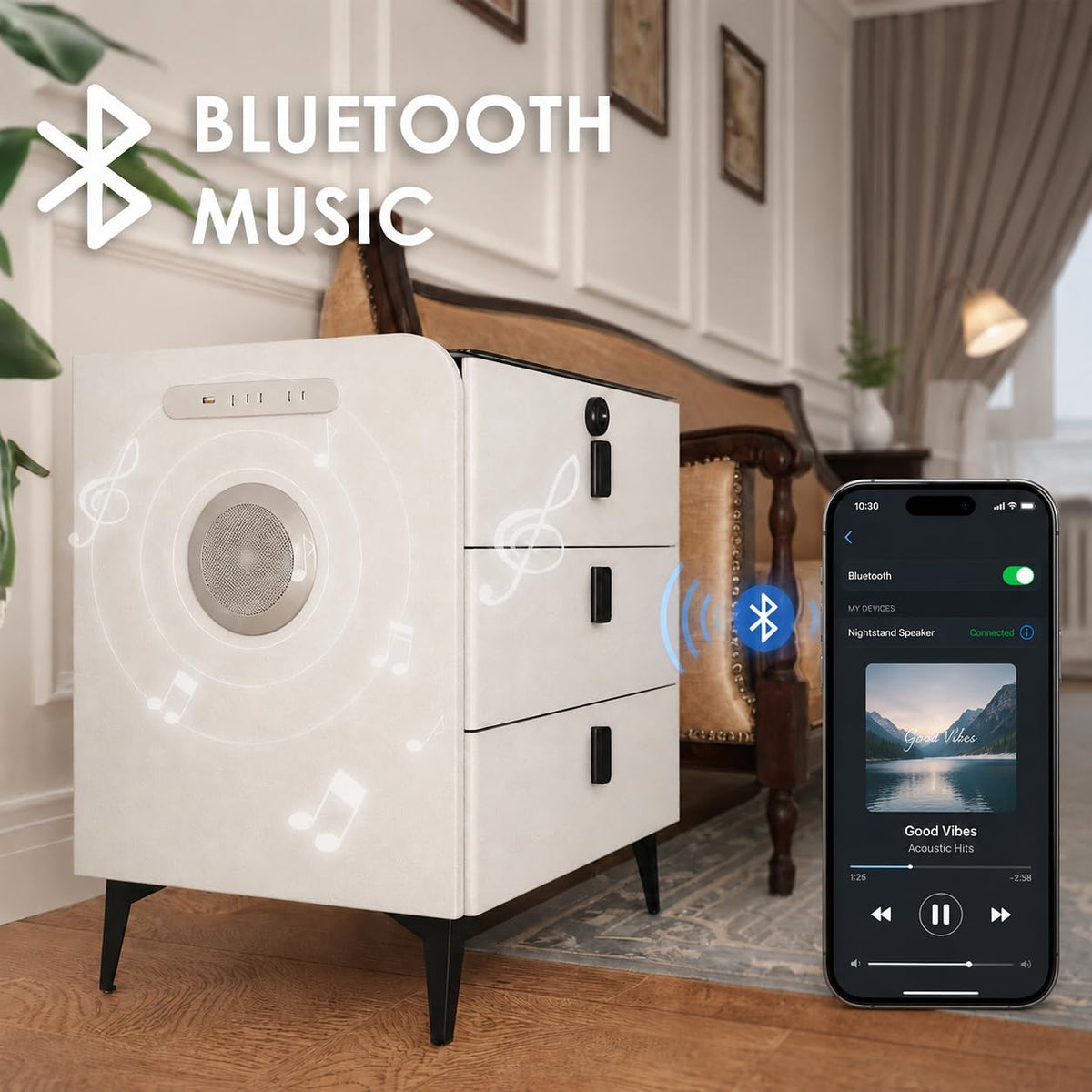 Wireless Charging Nightstand with Fingerprint Lock E141