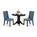 3 Piece Dining Table Set with 2 Blue Linen Fabric Chairs N33413
