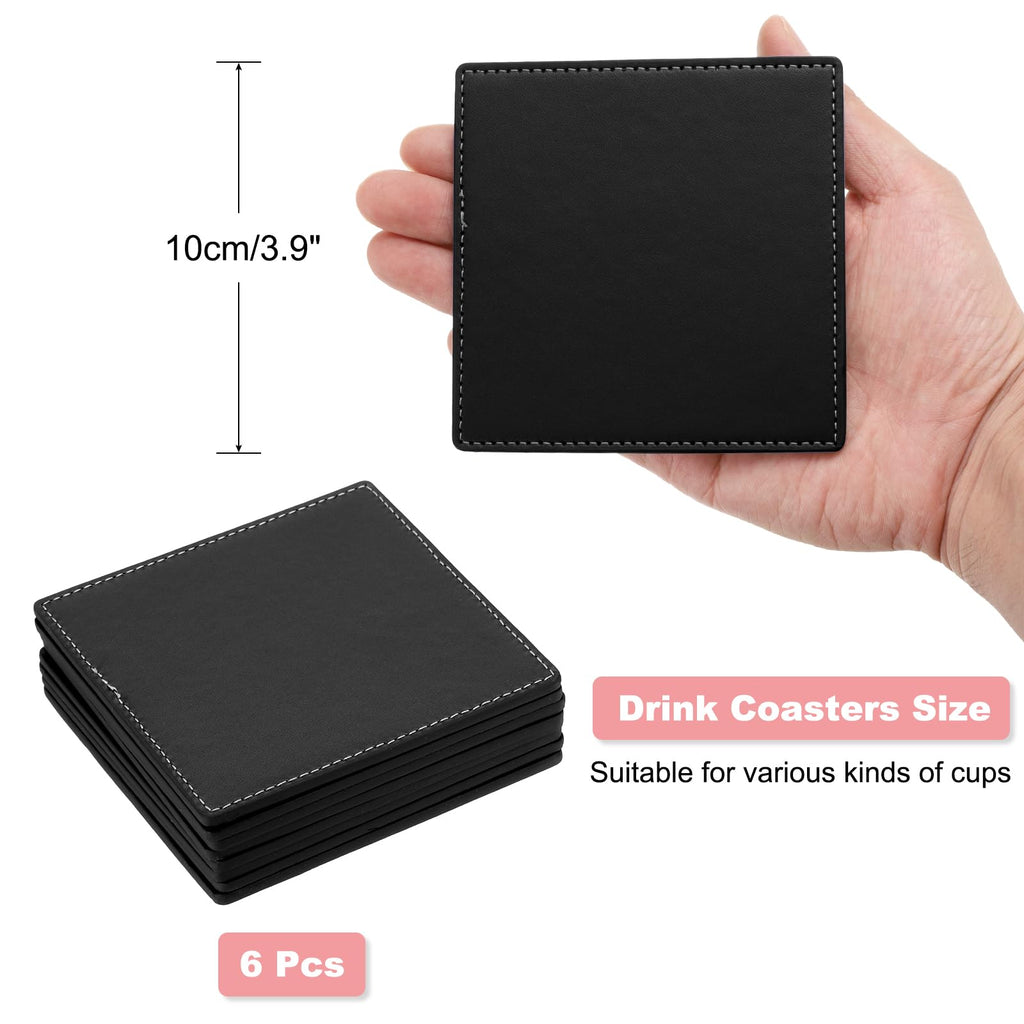 White Stitched Dual Sided Leather Coasters Set of 6 Z157365