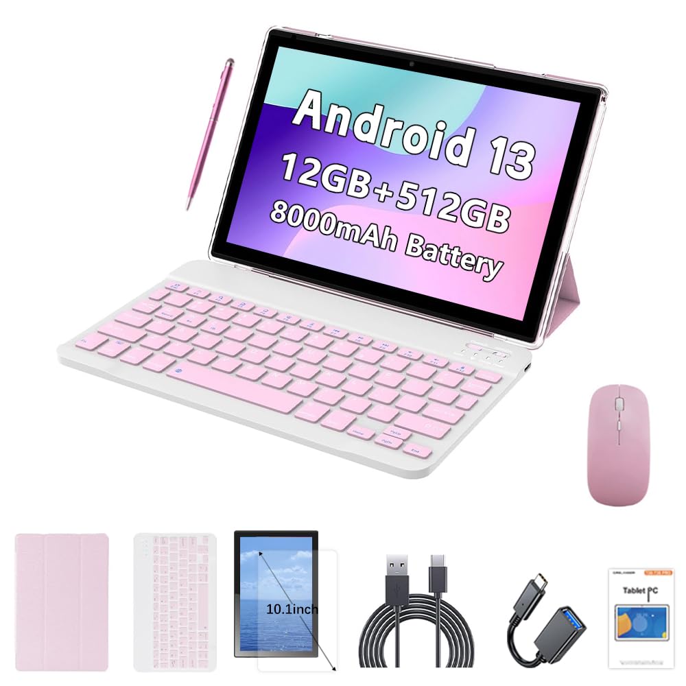 10.1 Inch Android 13 Tablet with SIM Card Slot, 12GB+512GB, Pink A644