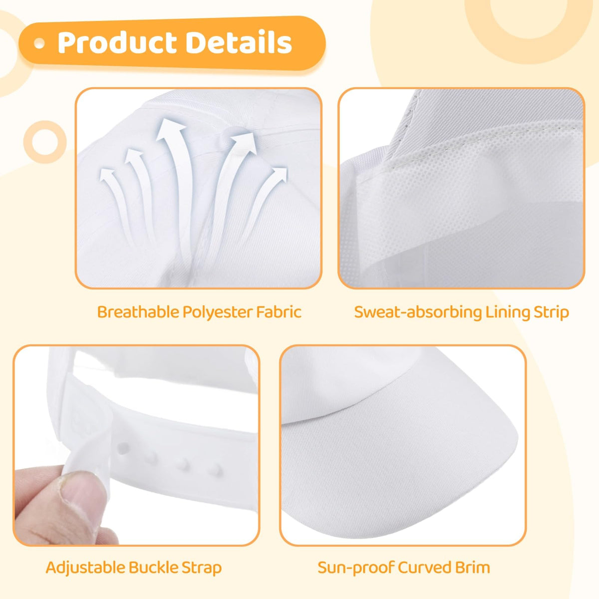 30 Pcs White Adjustable Polyester Baseball Caps T87887