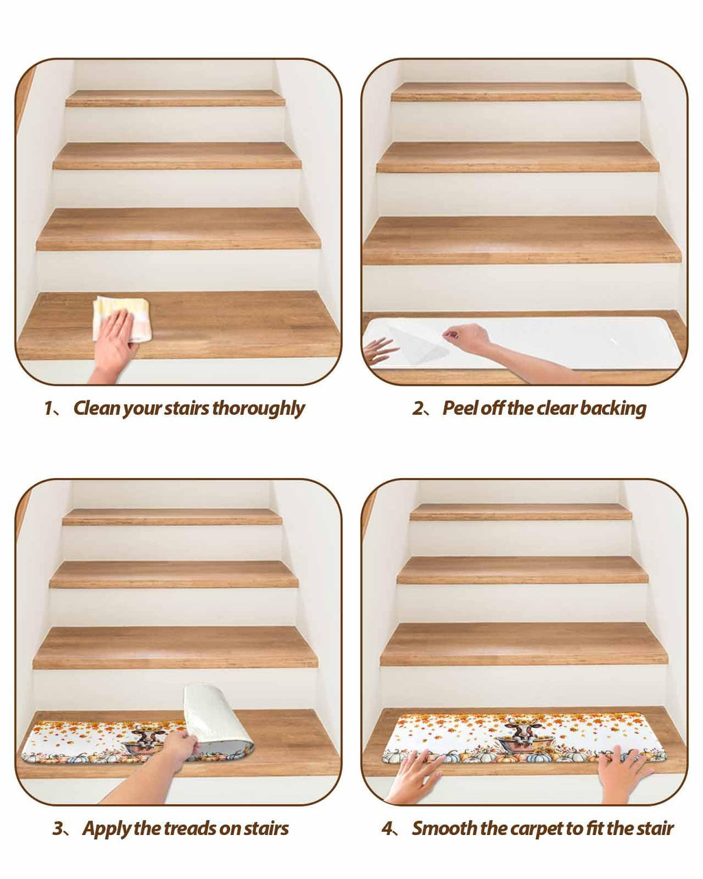 Fall Stair Treads, 4 Pack Non Slip Carpet 8x30 inch P352
