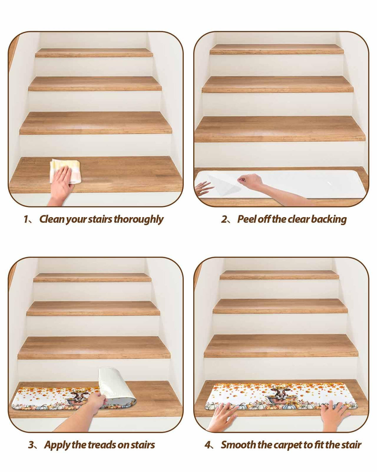 Fall Stair Treads, 4 Pack Non Slip Carpet 8x30 inch P352