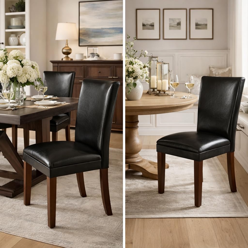 Black Faux Leather Upholstered Dining Chair Set of 2 H32039