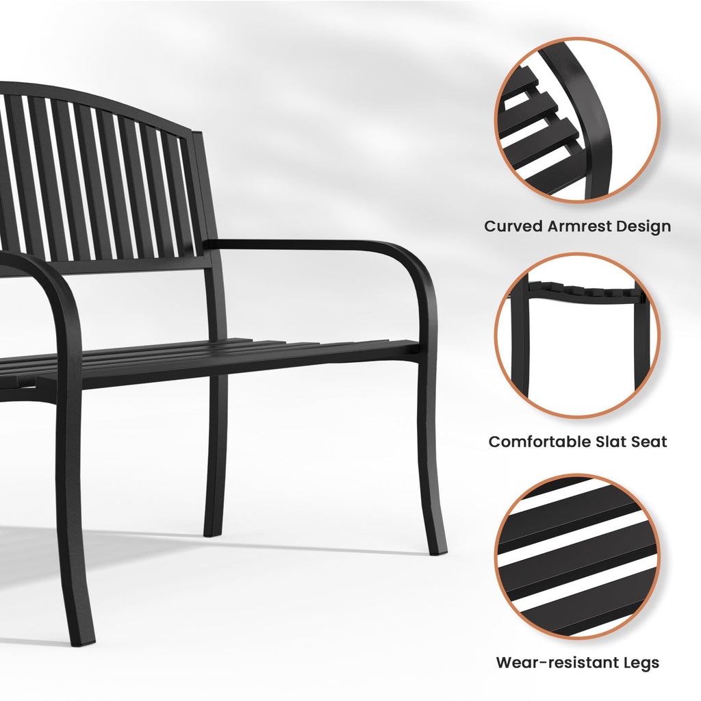 Black Wrought Iron Garden Bench with Armrests I2287