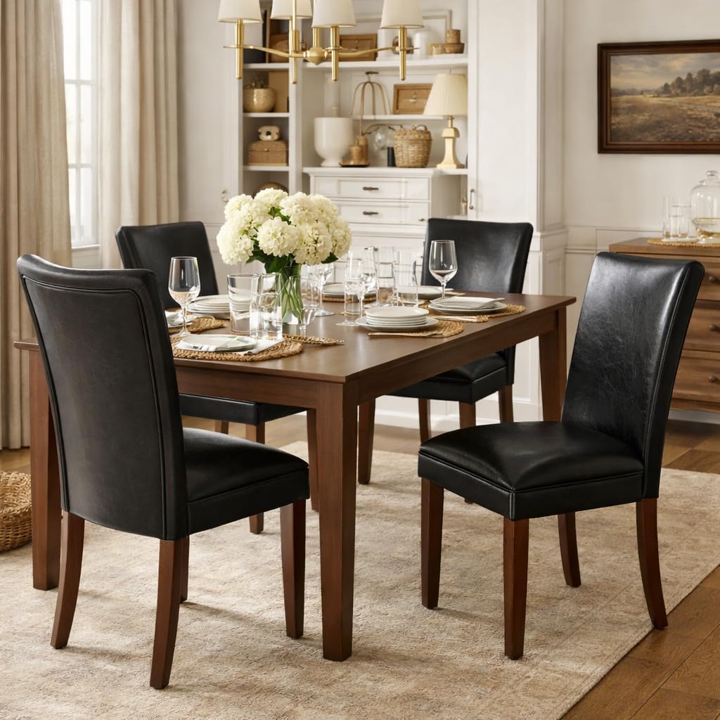 Black Faux Leather Upholstered Dining Chair Set of 2 H32039
