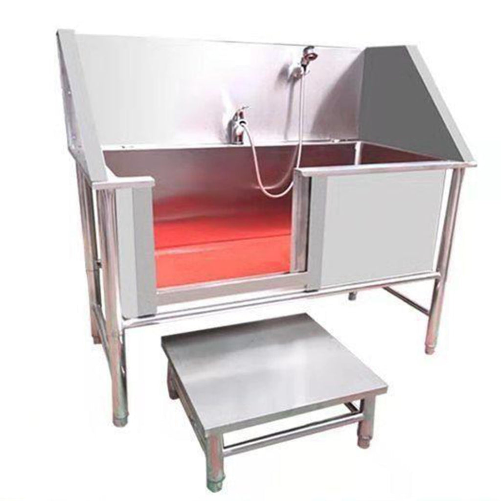 47 Inch Stainless Steel Dog Grooming Tub with Walk-in Stairs E7201