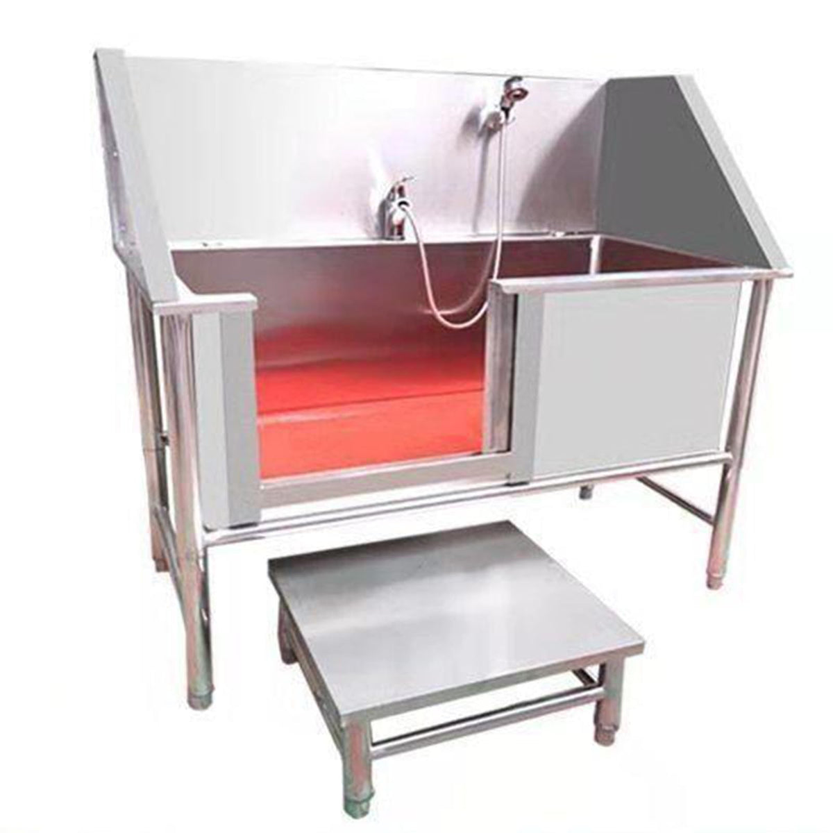47 Inch Stainless Steel Dog Grooming Tub with Walk-in Stairs E7201