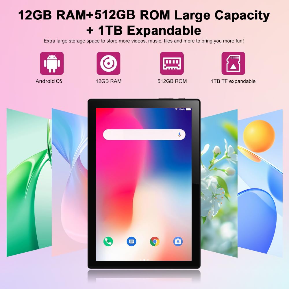 10.1 Inch Android 13 Tablet with SIM Card Slot, 12GB+512GB, Pink A644