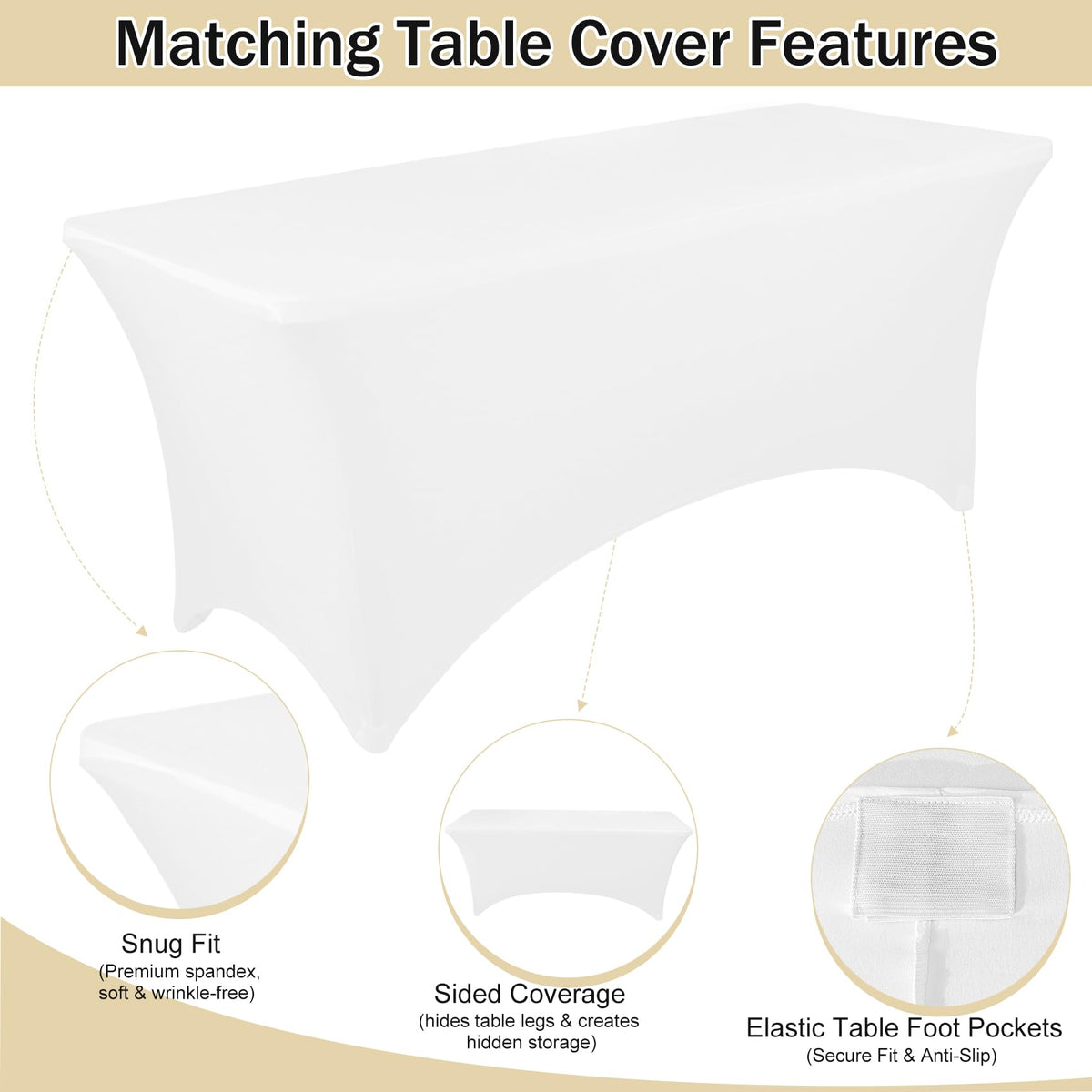 6 FT Folding Table with White Stretch Spandex Cover C97022