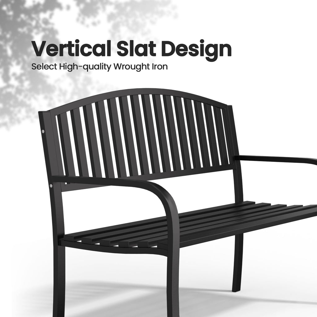 Black Wrought Iron Garden Bench with Armrests I2287