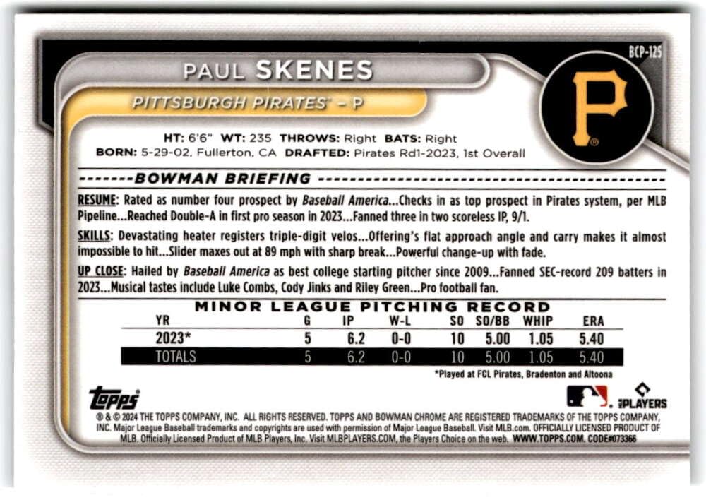 Paul Skenes Baseball Trading Card C34385