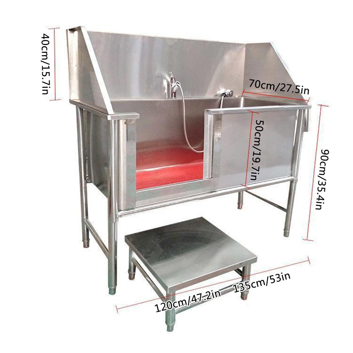 47 Inch Stainless Steel Dog Grooming Tub with Walk-in Stairs E7201
