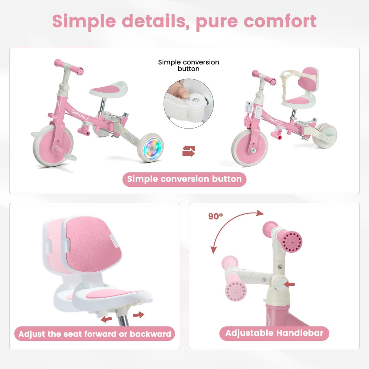 5-in-1 Convertible Toddler Tricycle with Push Handle K5928