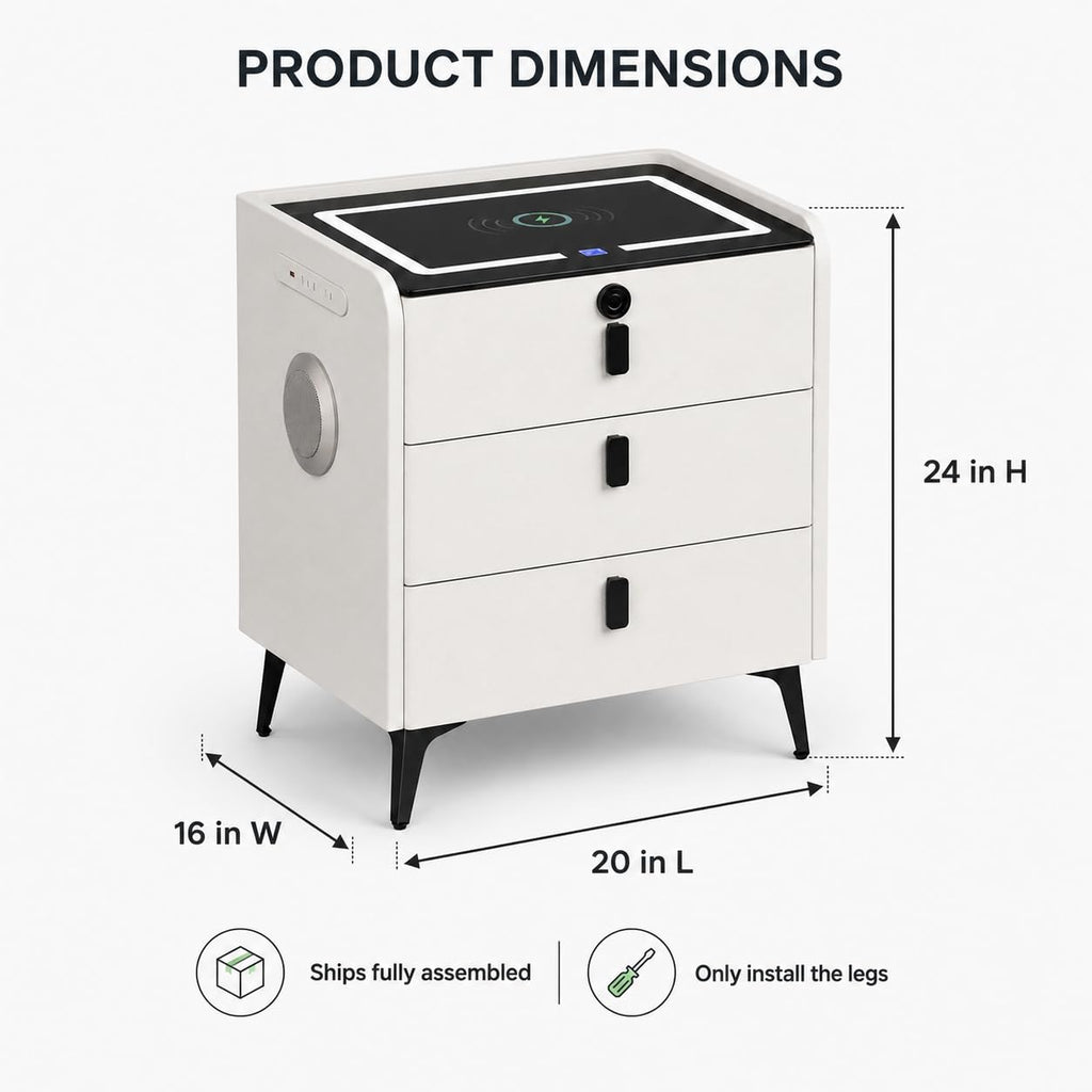 Wireless Charging Nightstand with Fingerprint Lock E141