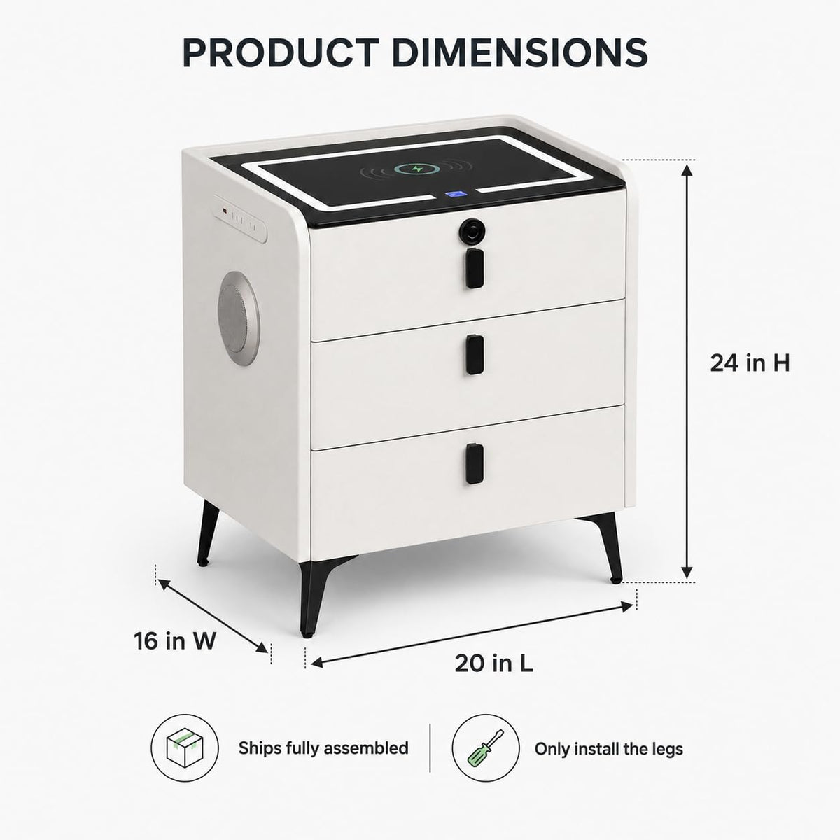 Wireless Charging Nightstand with Fingerprint Lock E141