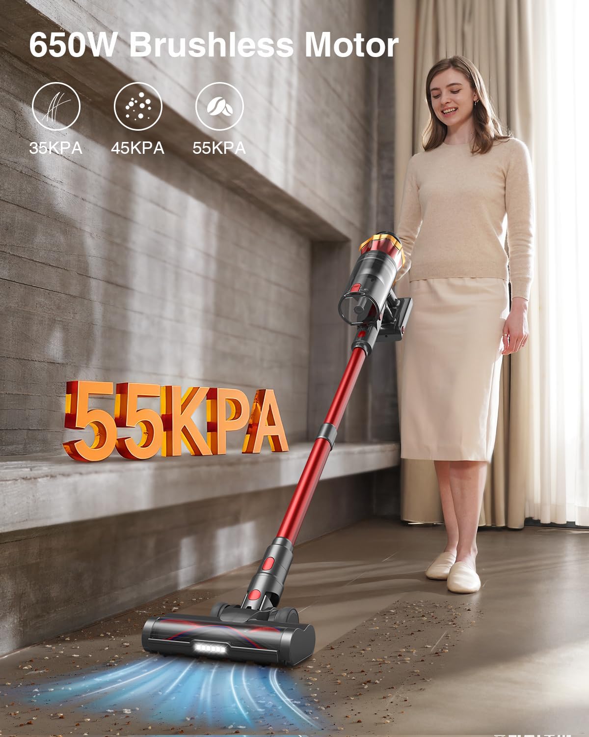 Cordless Stick Vacuum Cleaner 650W 55KPa Red N632164