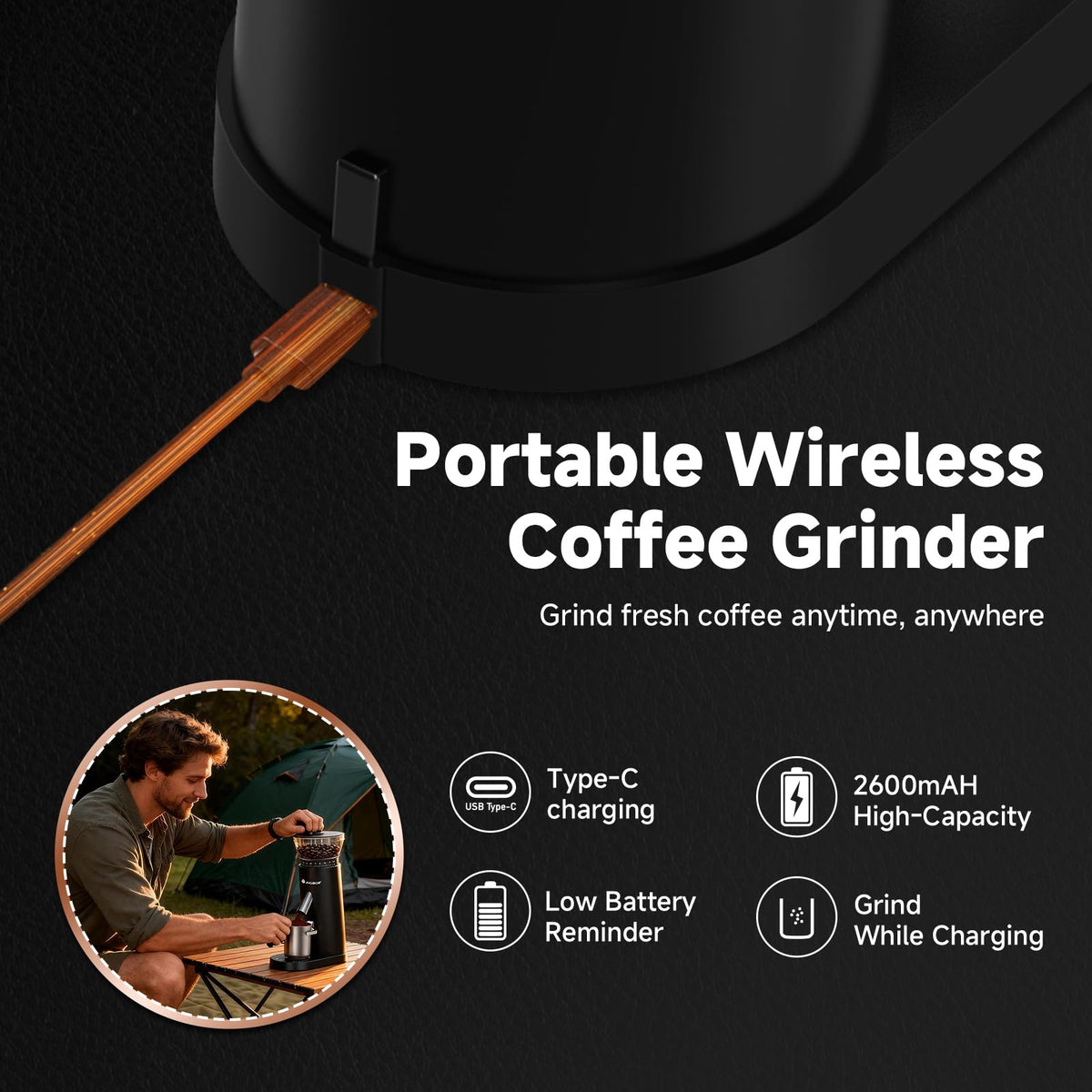 Cordless Burr Coffee Grinder with 60 Settings D433