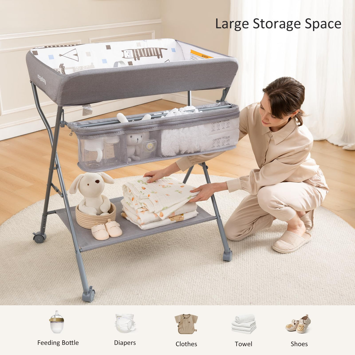 Portable Adjustable Height Folding Baby Changing Table with Wheels R23045