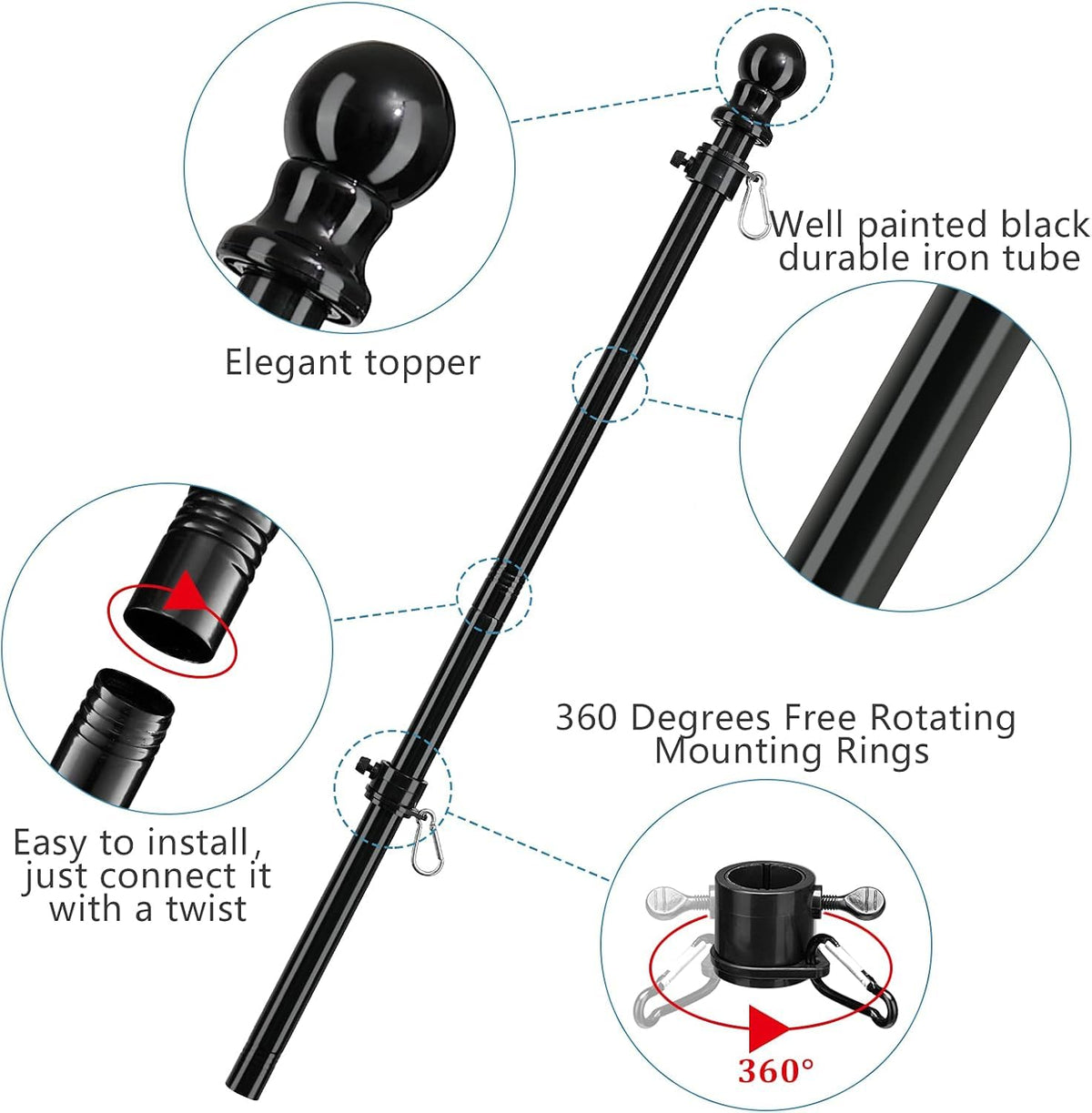 Black 5ft Tangle Free Metal Flag Pole B55696