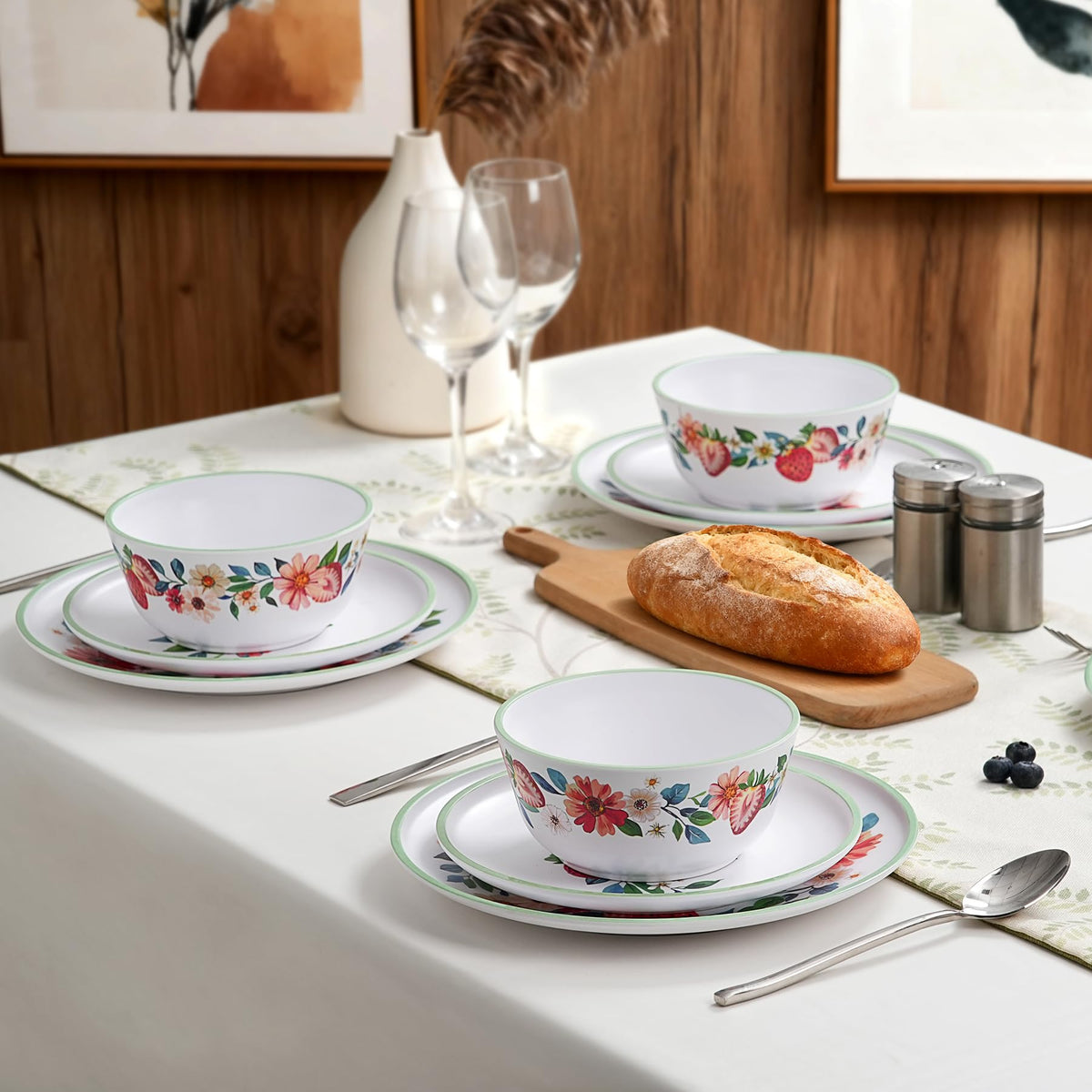 12-Piece Strawberry Melamine Dinnerware Set K457