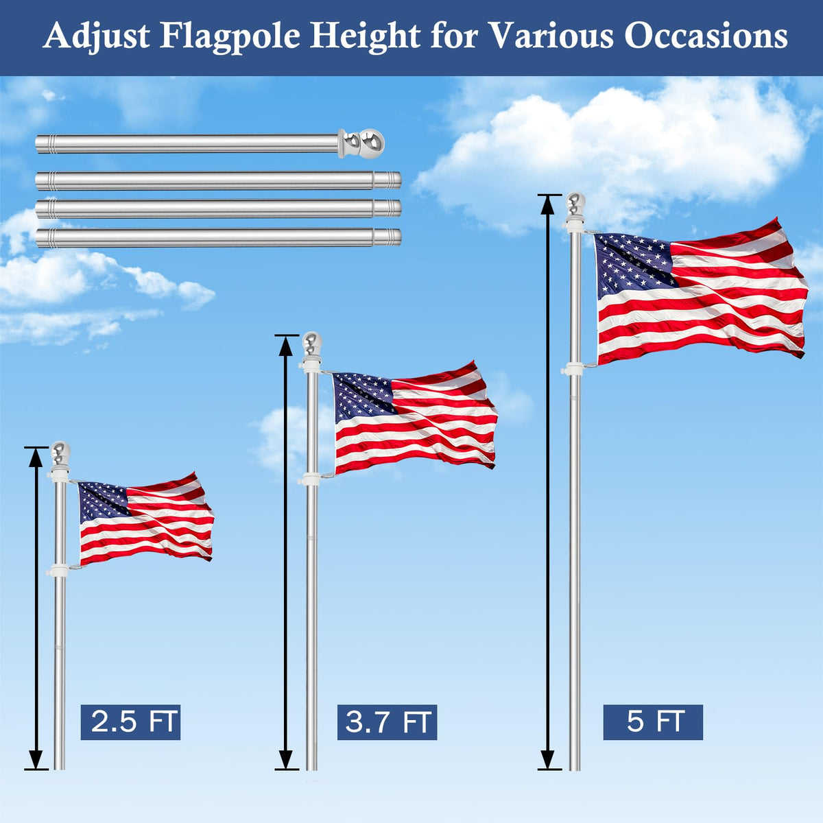 5FT Stainless Steel Wall Mounted Flag Pole Kit W892
