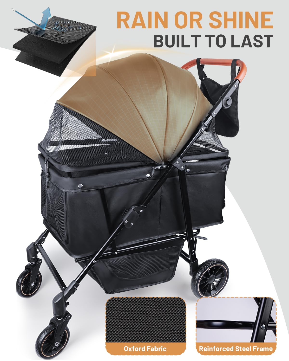 Foldable Ventilated Dog Stroller with Canopy F61635
