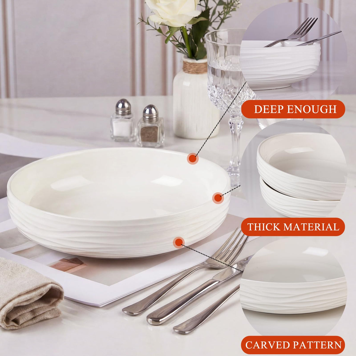 White Pasta Bowls Set of 4 E988