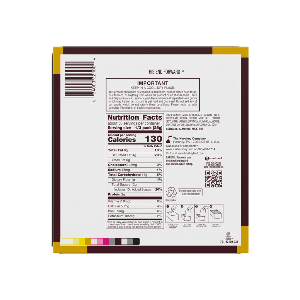 Milk Chocolate with Whole Almonds Candy Bars 2.6 oz 18 Count P2680