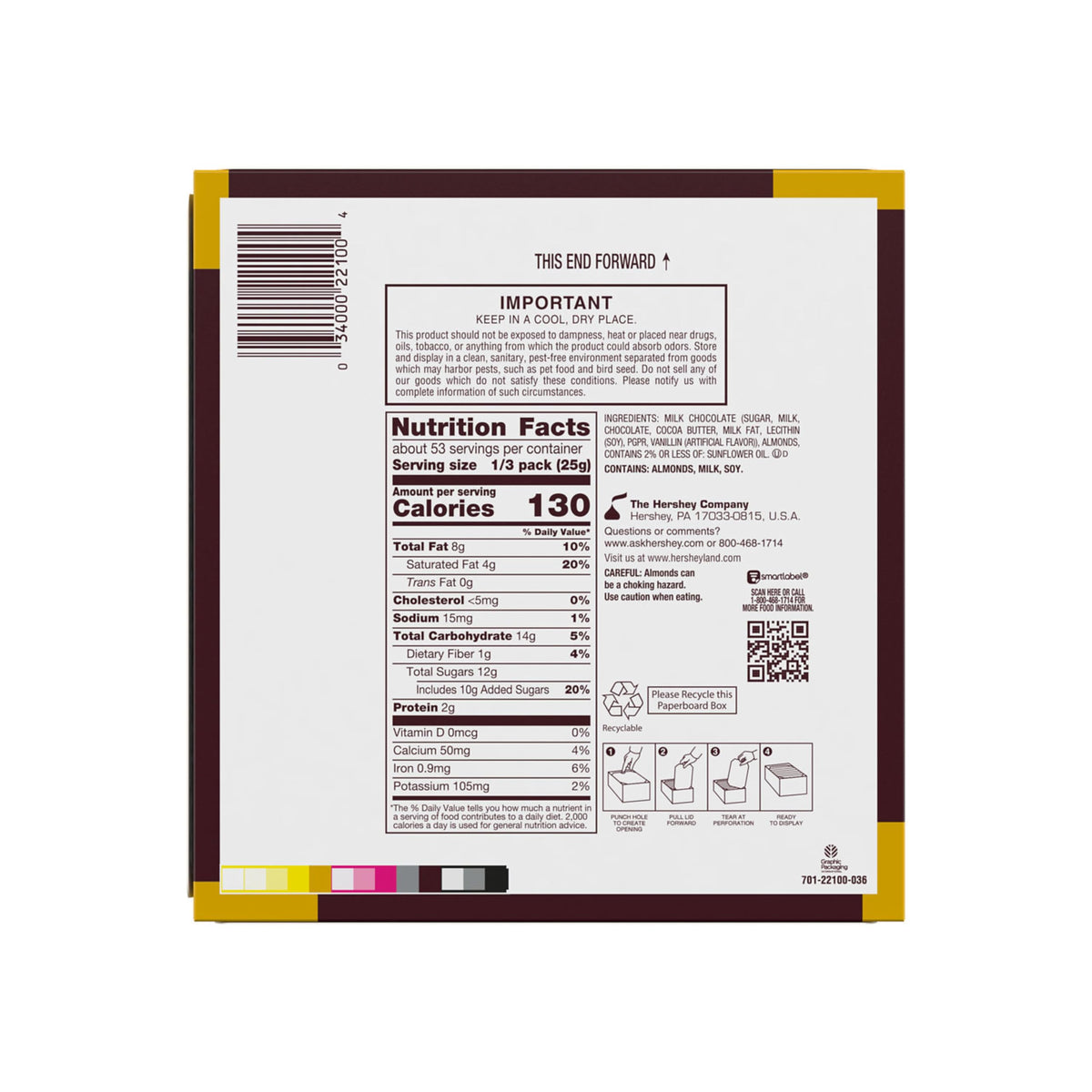 Milk Chocolate with Whole Almonds Candy Bars 2.6 oz 18 Count P2680