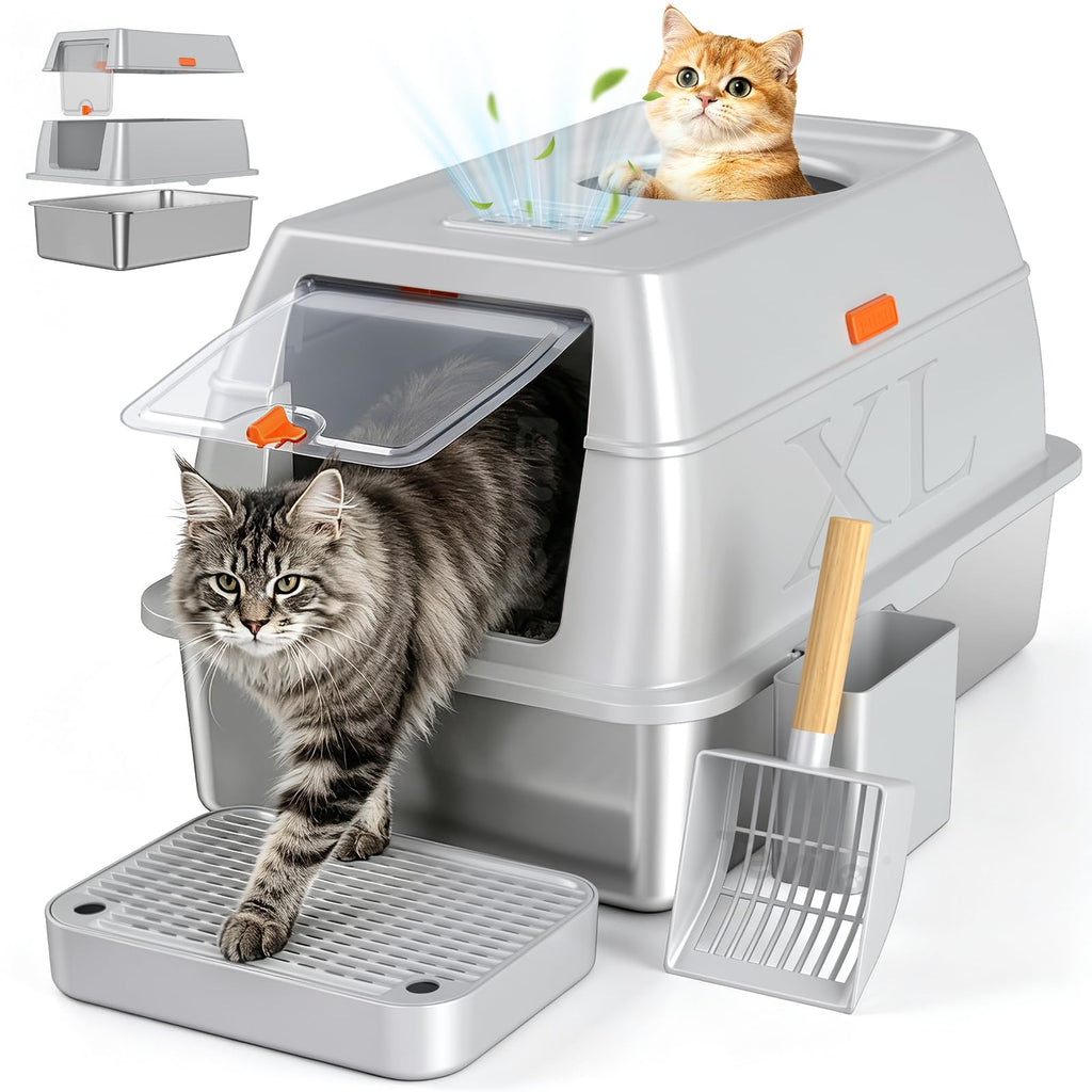 XL Enclosed Stainless Steel Litter Box with Lid T78071