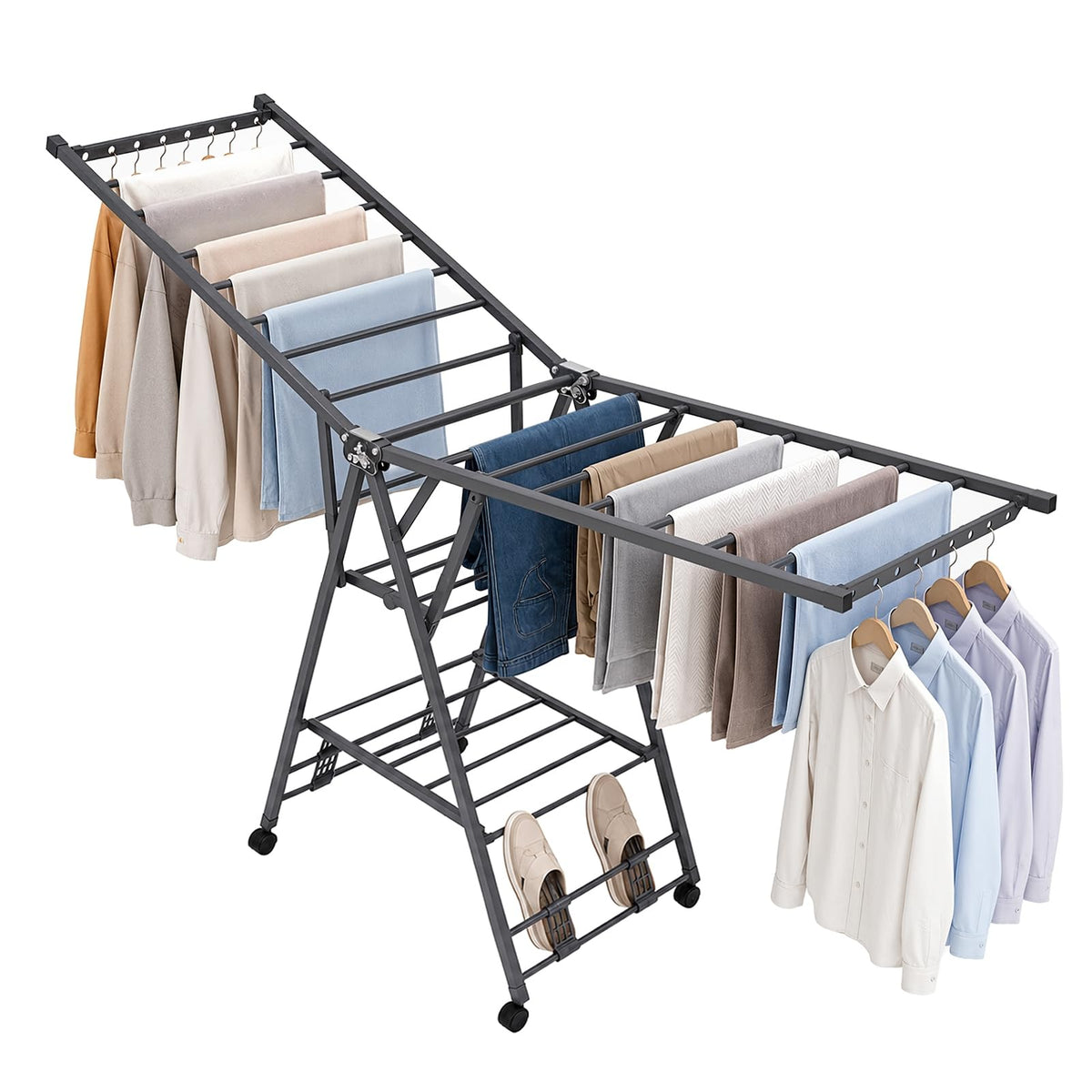 Foldable Metal Clothes Drying Rack with Wheels P49474